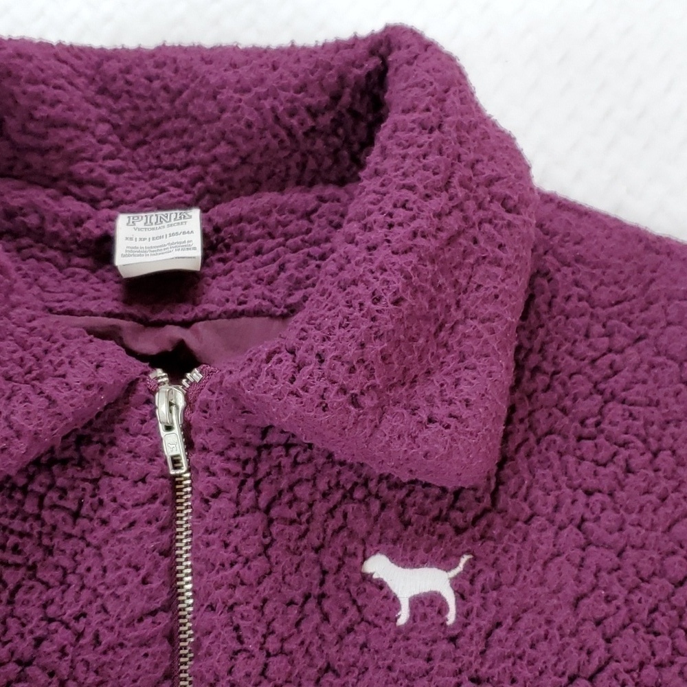 Victoria's Secret Pink "Eggplant" Oversized Sherpa Zip-Up Jacket XS - Picture 9 of 17